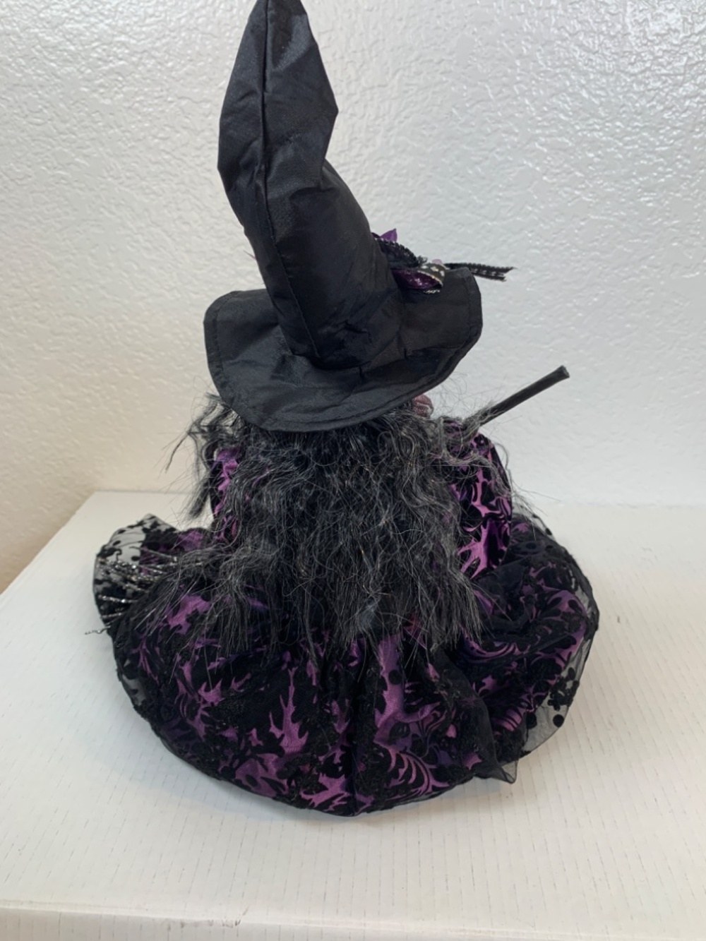 Spooky Old Witch With Broom Doll Shelf Sitter Purple Black Halloween Scary Decor - Picture 13 of 16